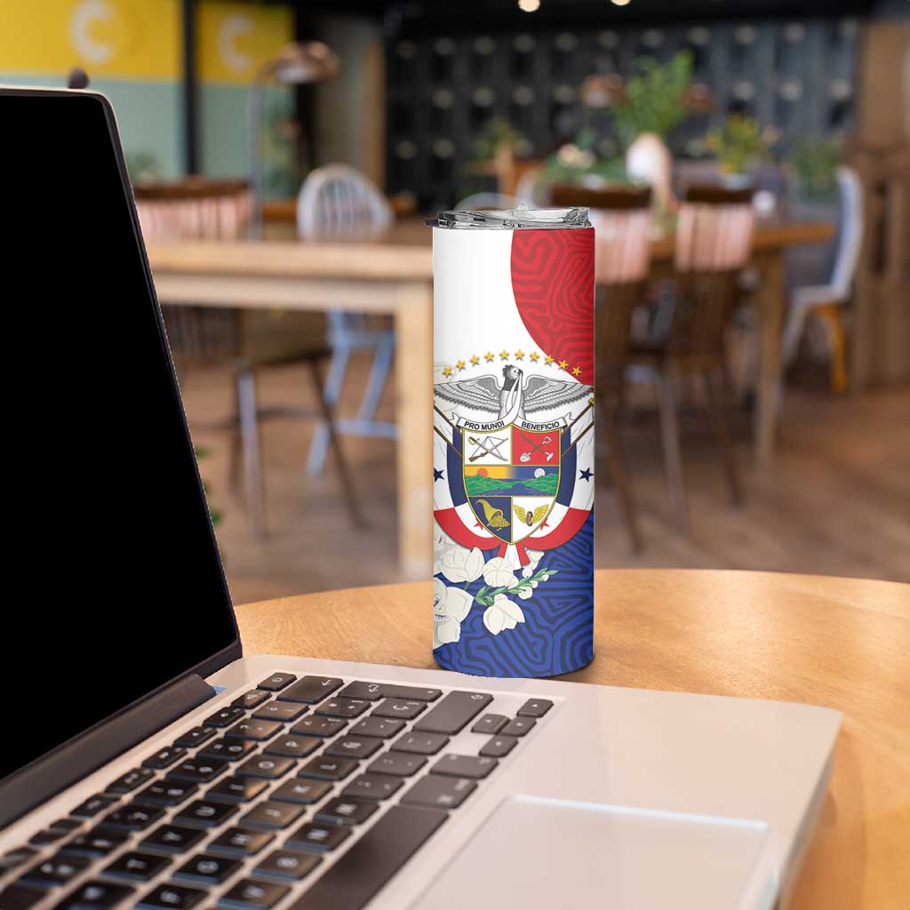 Panama Independence Day Skinny Tumbler Harpy Eagle With Mola Pattern - Flag Style - Wonder Print Shop