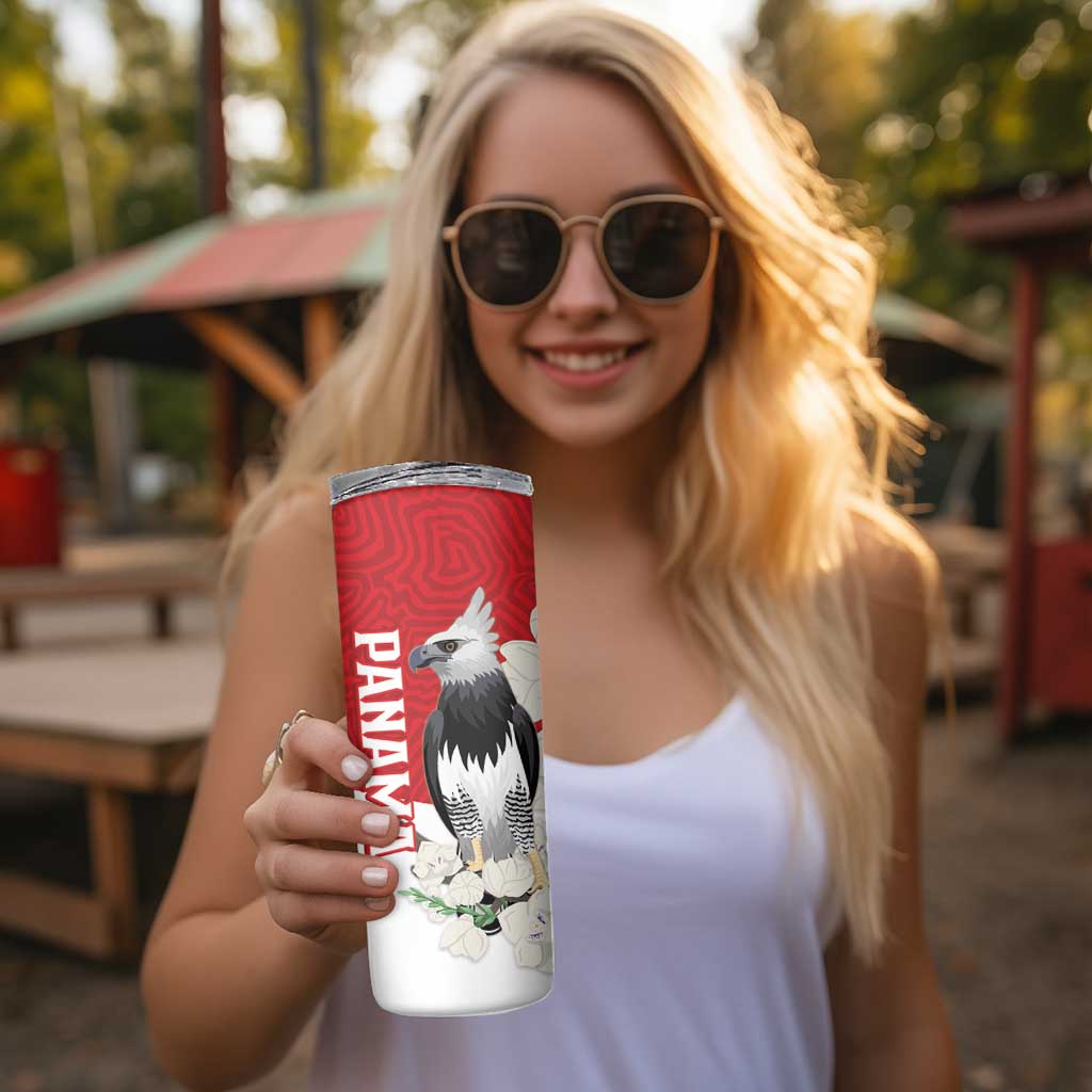 Panama Independence Day Skinny Tumbler Harpy Eagle With Mola Pattern - Flag Style - Wonder Print Shop