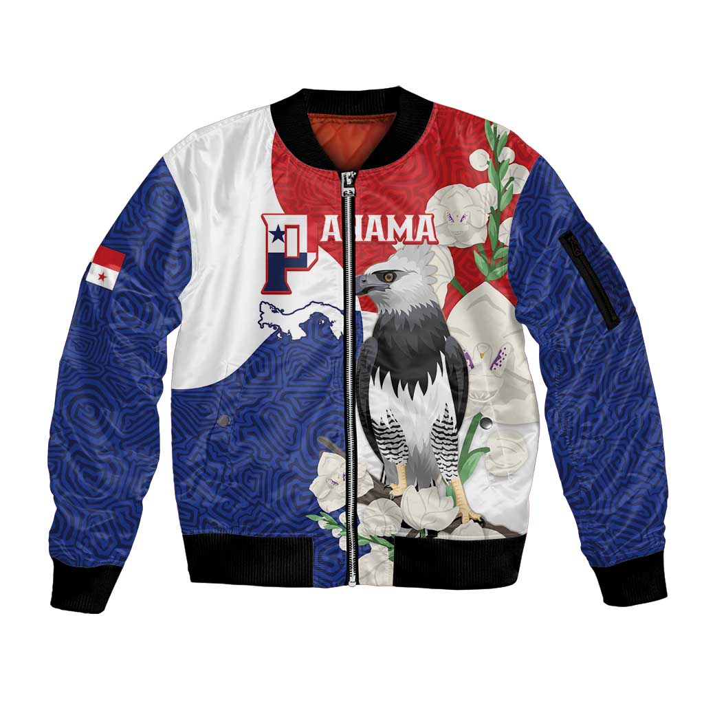 Panama Independence Day Sleeve Zip Bomber Jacket Harpy Eagle With Mola Pattern - Flag Style - Wonder Print Shop