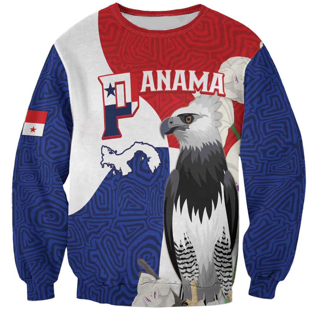 Panama Independence Day Sweatshirt Harpy Eagle With Mola Pattern - Flag Style - Wonder Print Shop