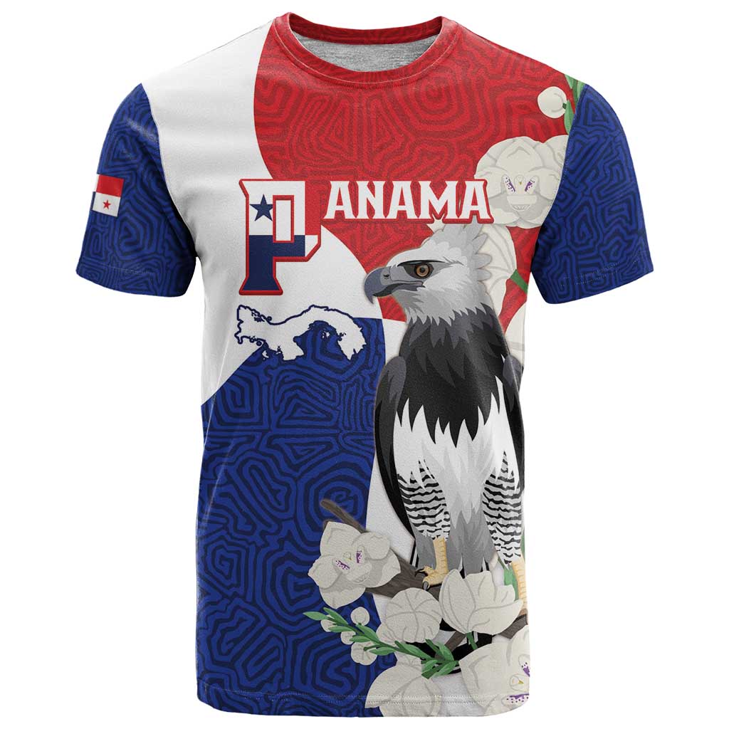 Panama Independence Day T Shirt Harpy Eagle With Mola Pattern - Flag Style - Wonder Print Shop