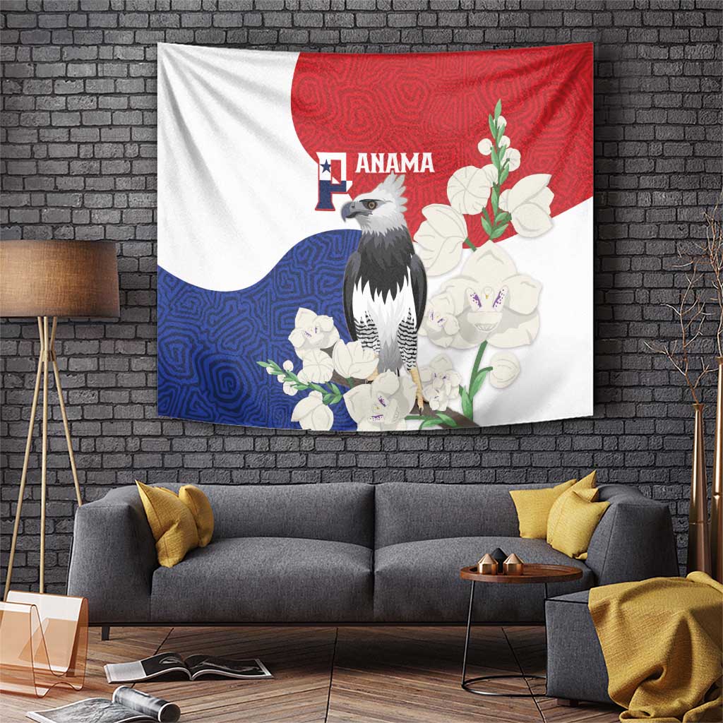Panama Independence Day Tapestry Harpy Eagle With Mola Pattern - Flag Style - Wonder Print Shop