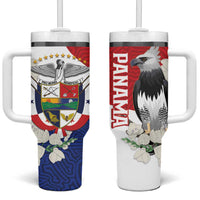 Panama Independence Day Tumbler With Handle Harpy Eagle With Mola Pattern - Flag Style - Wonder Print Shop