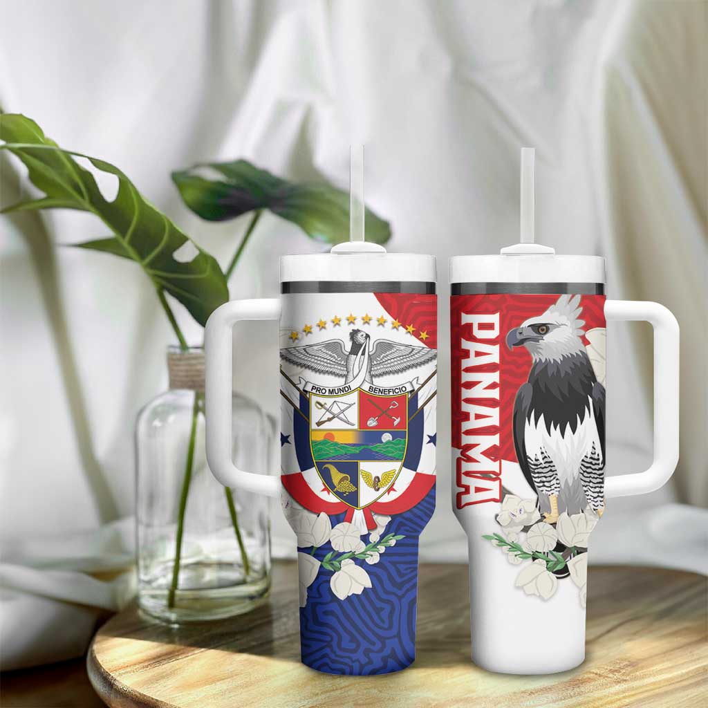 Panama Independence Day Tumbler With Handle Harpy Eagle With Mola Pattern - Flag Style - Wonder Print Shop