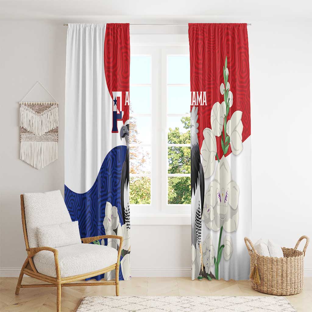 Panama Independence Day Window Curtain Harpy Eagle With Mola Pattern - Flag Style - Wonder Print Shop