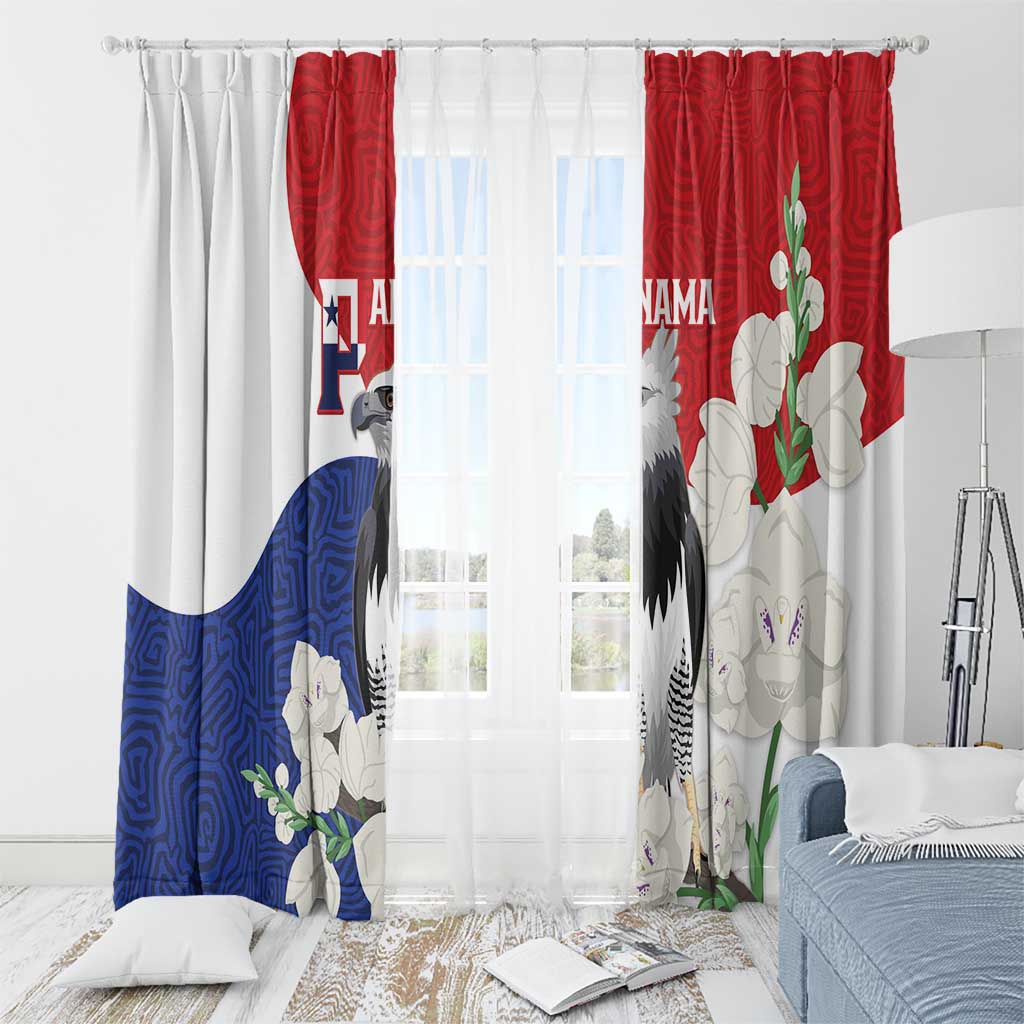 Panama Independence Day Window Curtain Harpy Eagle With Mola Pattern - Flag Style - Wonder Print Shop