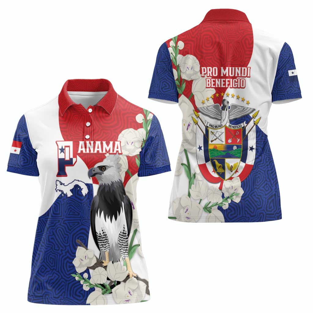 Panama Independence Day Women Polo Shirt Harpy Eagle With Mola Pattern - Flag Style - Wonder Print Shop