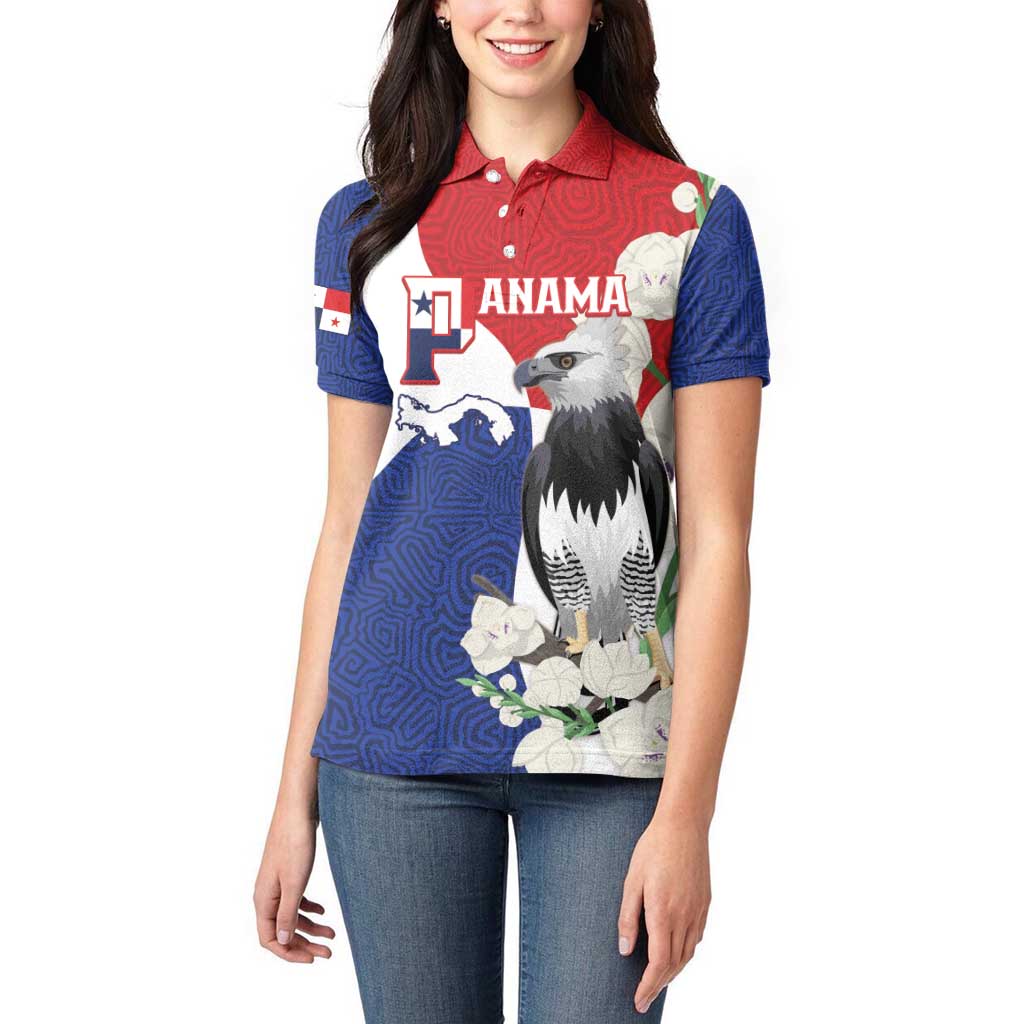 Panama Independence Day Women Polo Shirt Harpy Eagle With Mola Pattern - Flag Style - Wonder Print Shop