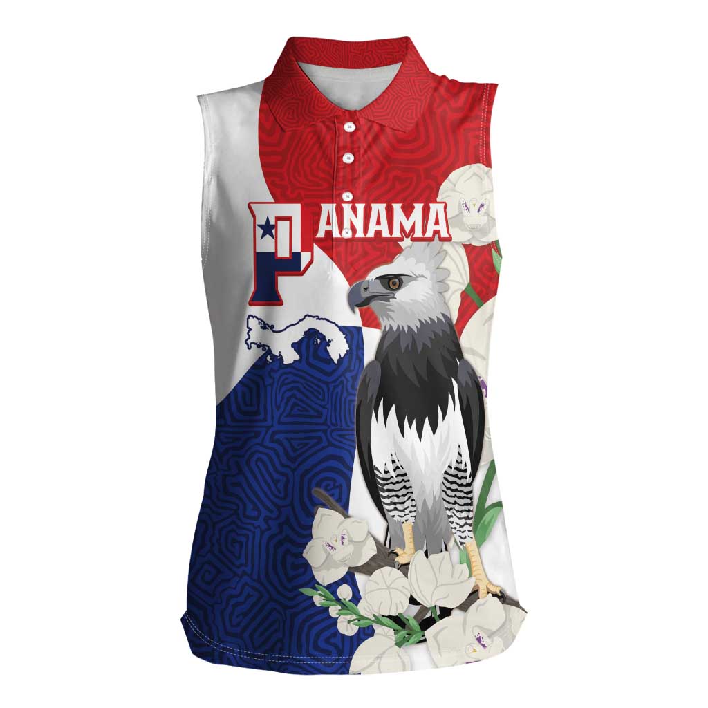 Panama Independence Day Women Sleeveless Polo Shirt Harpy Eagle With Mola Pattern - Flag Style - Wonder Print Shop