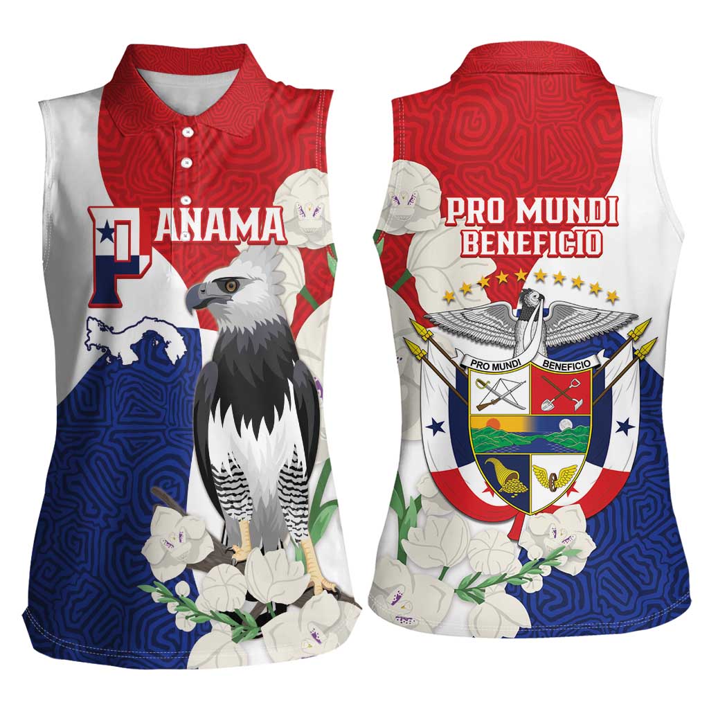 Panama Independence Day Women Sleeveless Polo Shirt Harpy Eagle With Mola Pattern - Flag Style - Wonder Print Shop