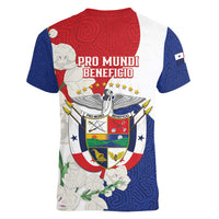 Panama Independence Day Women V-Neck T-Shirt Harpy Eagle With Mola Pattern - Flag Style - Wonder Print Shop