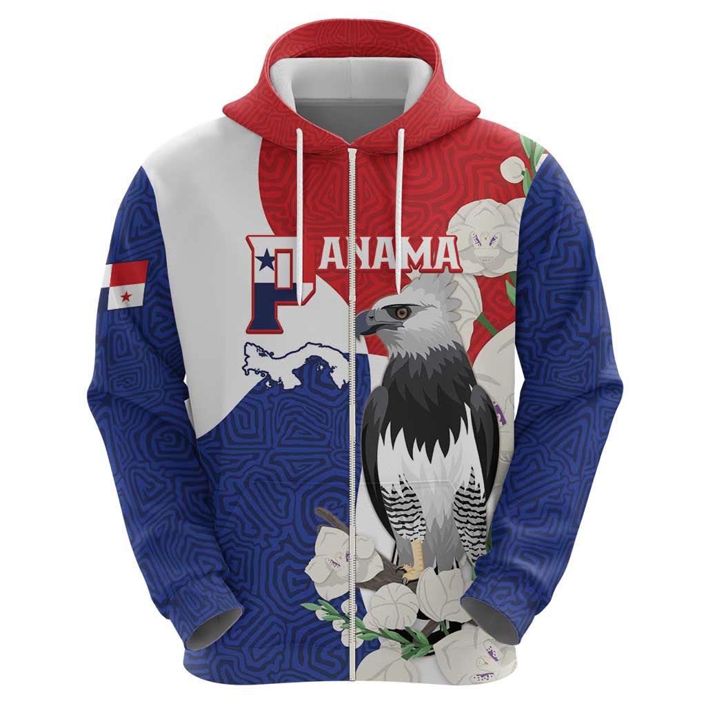 Panama Independence Day Zip Hoodie Harpy Eagle With Mola Pattern - Flag Style - Wonder Print Shop