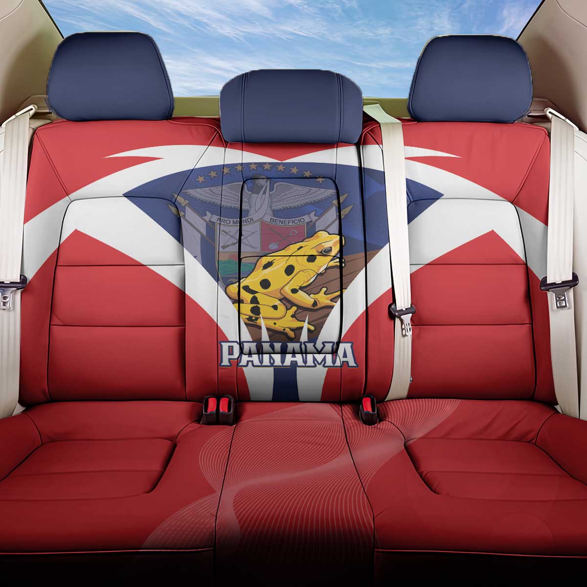 Panama Golden Frog Back Car Seat Cover Coat Of Arms - Sporty Style - Wonder Print Shop