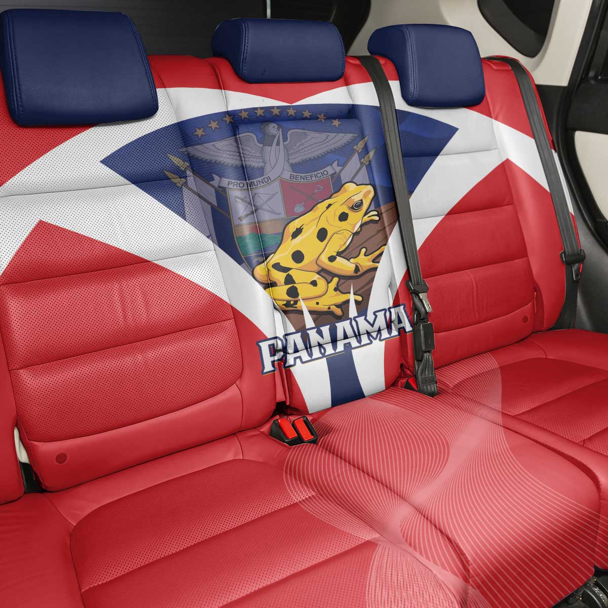 Panama Golden Frog Back Car Seat Cover Coat Of Arms - Sporty Style - Wonder Print Shop