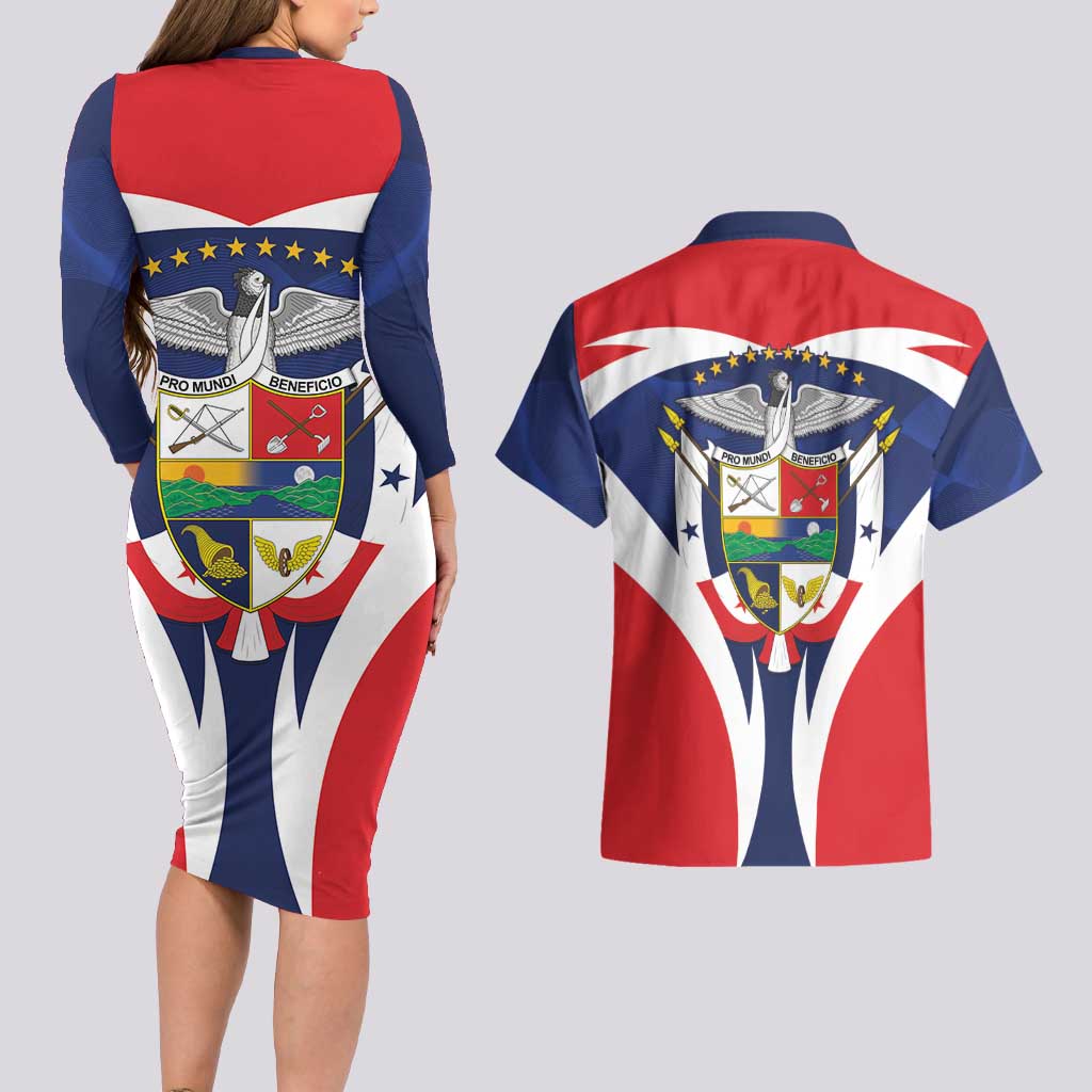 Panama Golden Frog Couples Matching Long Sleeve Bodycon Dress and Hawaiian Shirt Coat Of Arms - Sporty Style - Wonder Print Shop