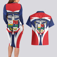 Panama Golden Frog Couples Matching Long Sleeve Bodycon Dress and Hawaiian Shirt Coat Of Arms - Sporty Style - Wonder Print Shop