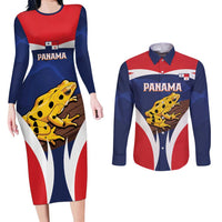 Panama Golden Frog Couples Matching Long Sleeve Bodycon Dress and Long Sleeve Button Shirt Coat Of Arms - Sporty Style - Wonder Print Shop