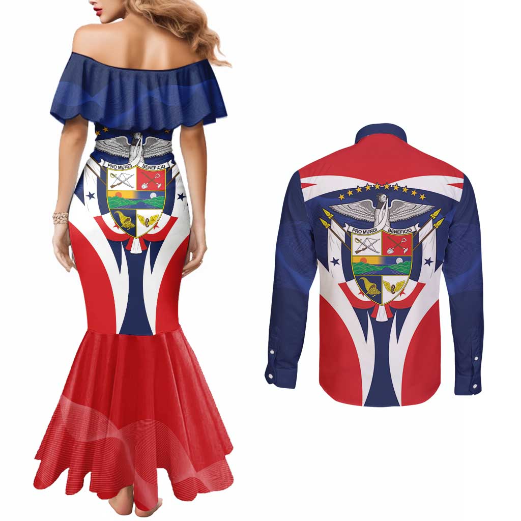 Panama Golden Frog Couples Matching Mermaid Dress and Long Sleeve Button Shirt Coat Of Arms - Sporty Style