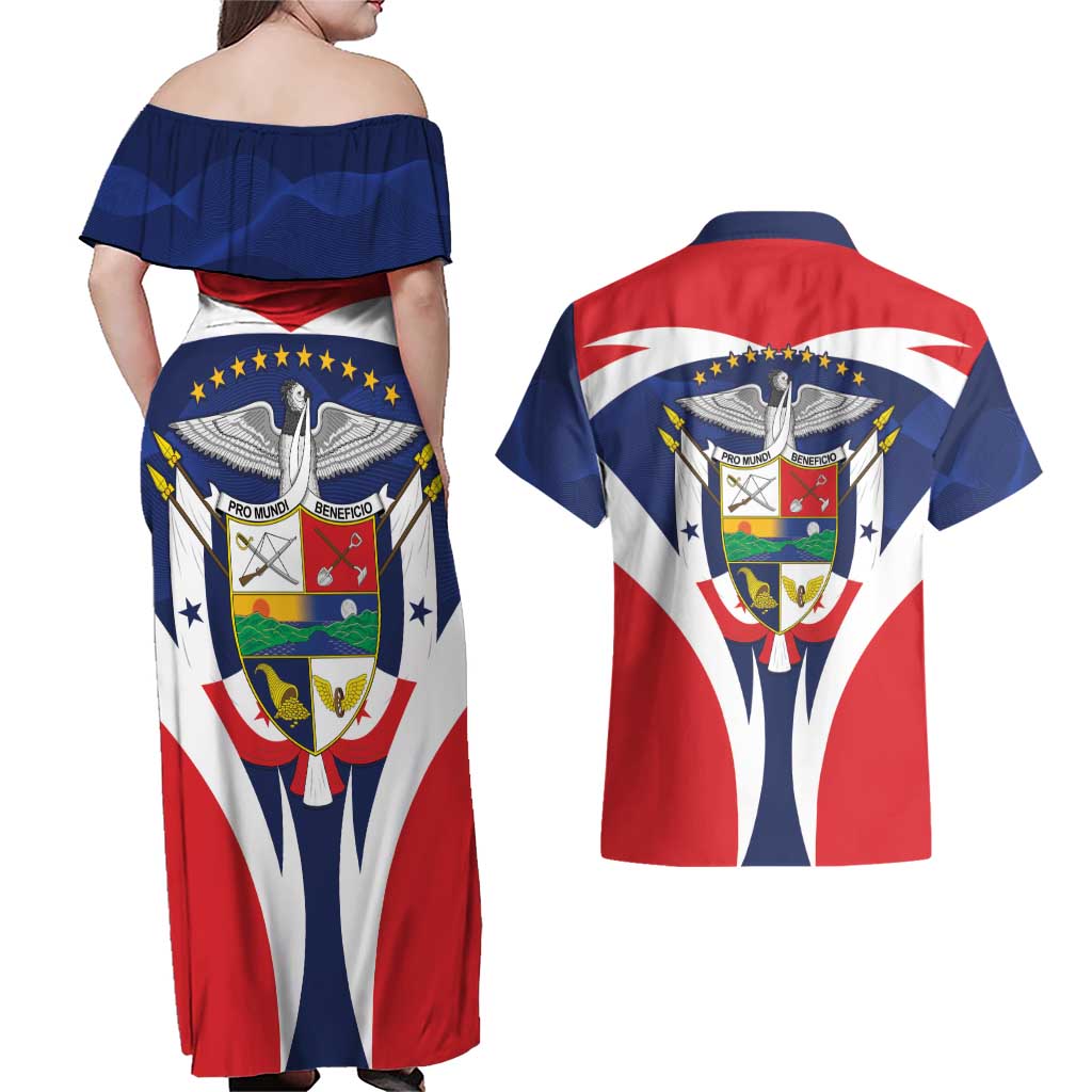 Panama Golden Frog Couples Matching Off Shoulder Maxi Dress and Hawaiian Shirt Coat Of Arms - Sporty Style - Wonder Print Shop