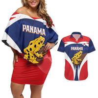 Panama Golden Frog Couples Matching Off Shoulder Short Dress and Hawaiian Shirt Coat Of Arms - Sporty Style - Wonder Print Shop