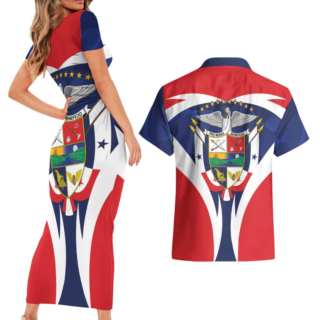 Panama Golden Frog Couples Matching Short Sleeve Bodycon Dress and Hawaiian Shirt Coat Of Arms - Sporty Style - Wonder Print Shop