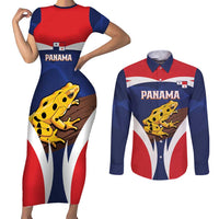 Panama Golden Frog Couples Matching Short Sleeve Bodycon Dress and Long Sleeve Button Shirt Coat Of Arms - Sporty Style - Wonder Print Shop