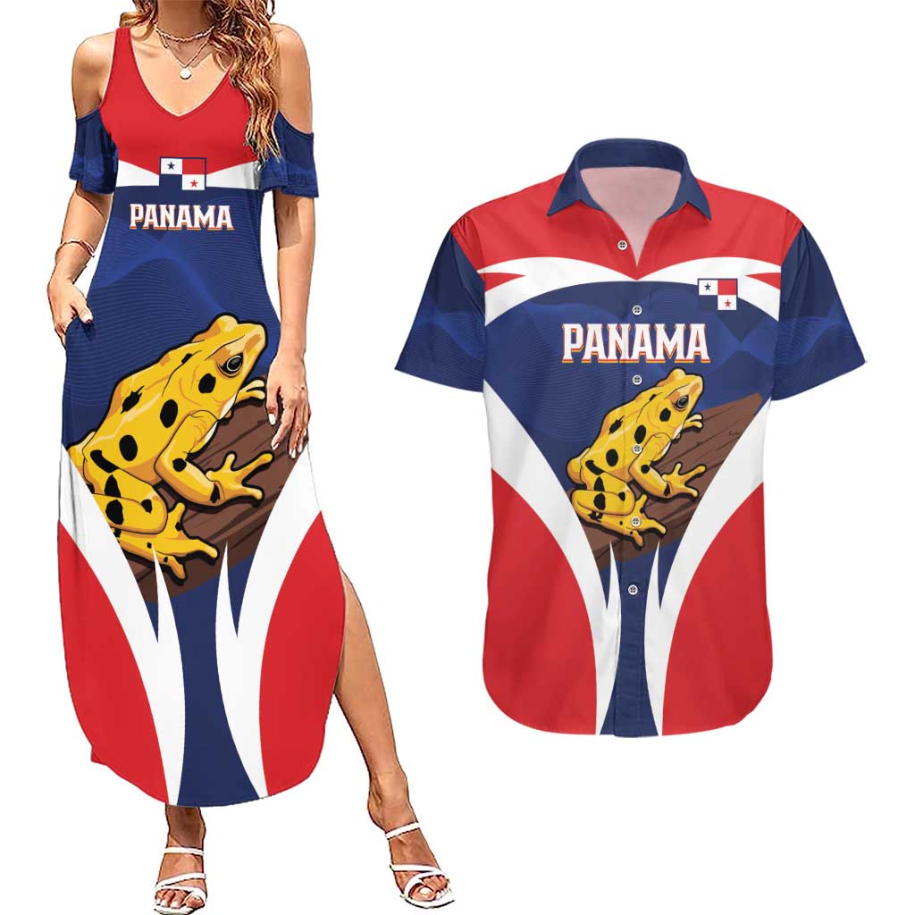 Panama Golden Frog Couples Matching Summer Maxi Dress and Hawaiian Shirt Coat Of Arms - Sporty Style - Wonder Print Shop