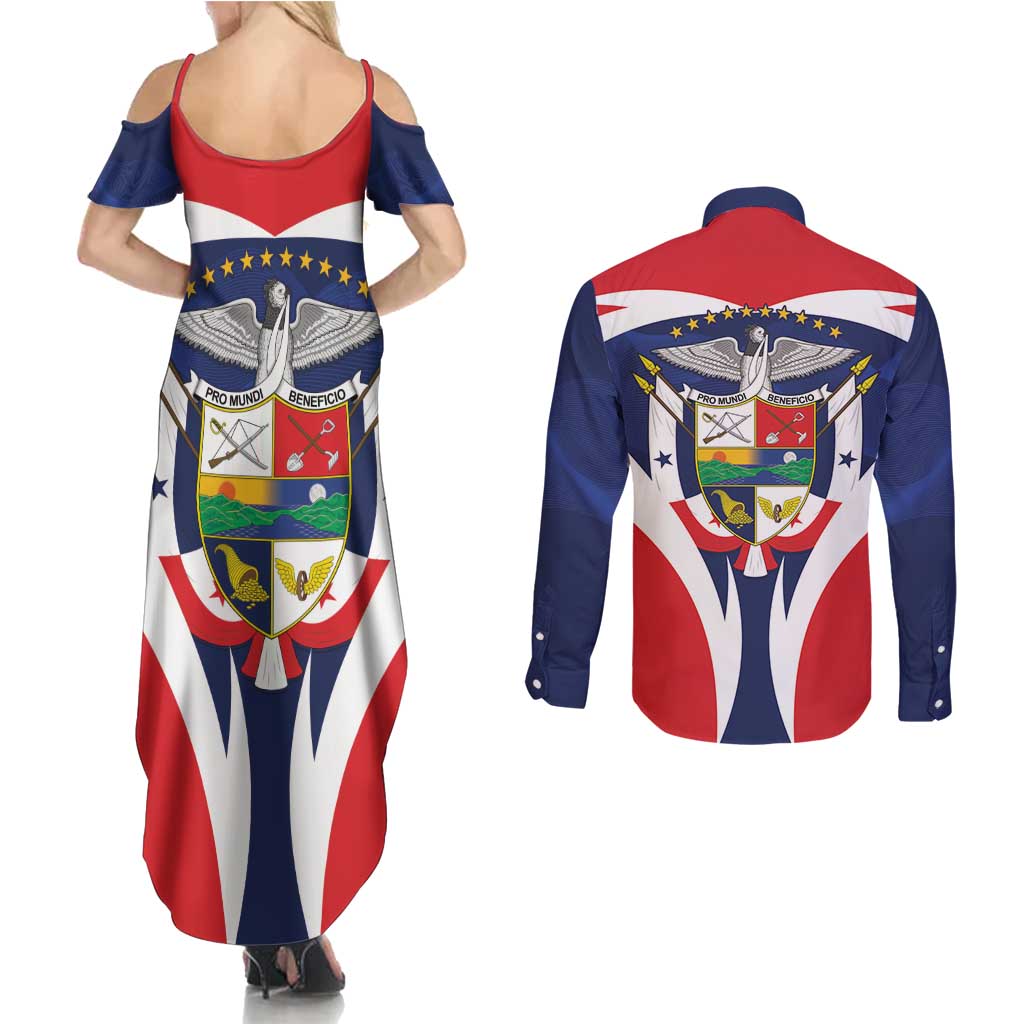 Panama Golden Frog Couples Matching Summer Maxi Dress and Long Sleeve Button Shirt Coat Of Arms - Sporty Style - Wonder Print Shop