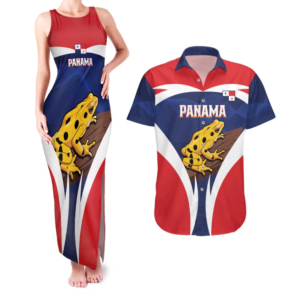 Panama Golden Frog Couples Matching Tank Maxi Dress and Hawaiian Shirt Coat Of Arms - Sporty Style - Wonder Print Shop