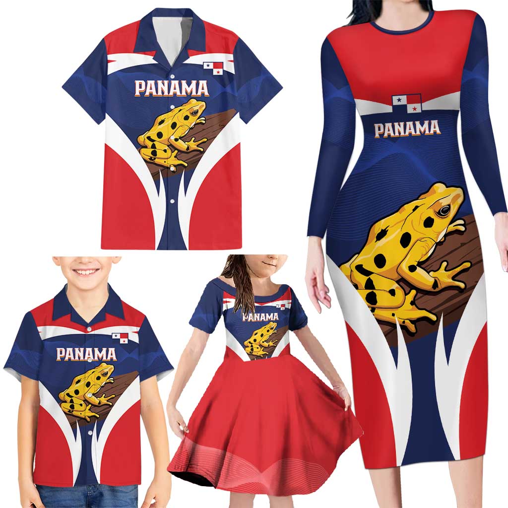 Panama Golden Frog Family Matching Long Sleeve Bodycon Dress and Hawaiian Shirt Coat Of Arms - Sporty Style - Wonder Print Shop