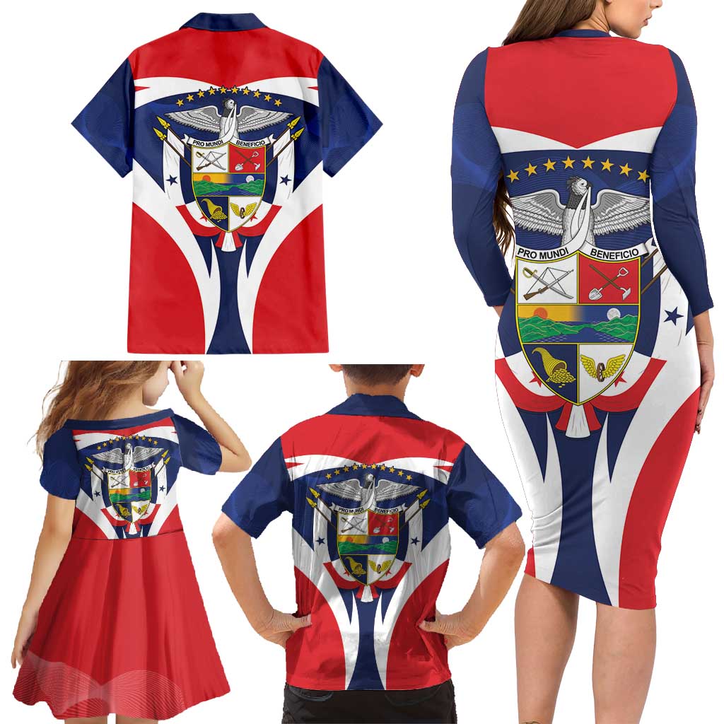 Panama Golden Frog Family Matching Long Sleeve Bodycon Dress and Hawaiian Shirt Coat Of Arms - Sporty Style - Wonder Print Shop