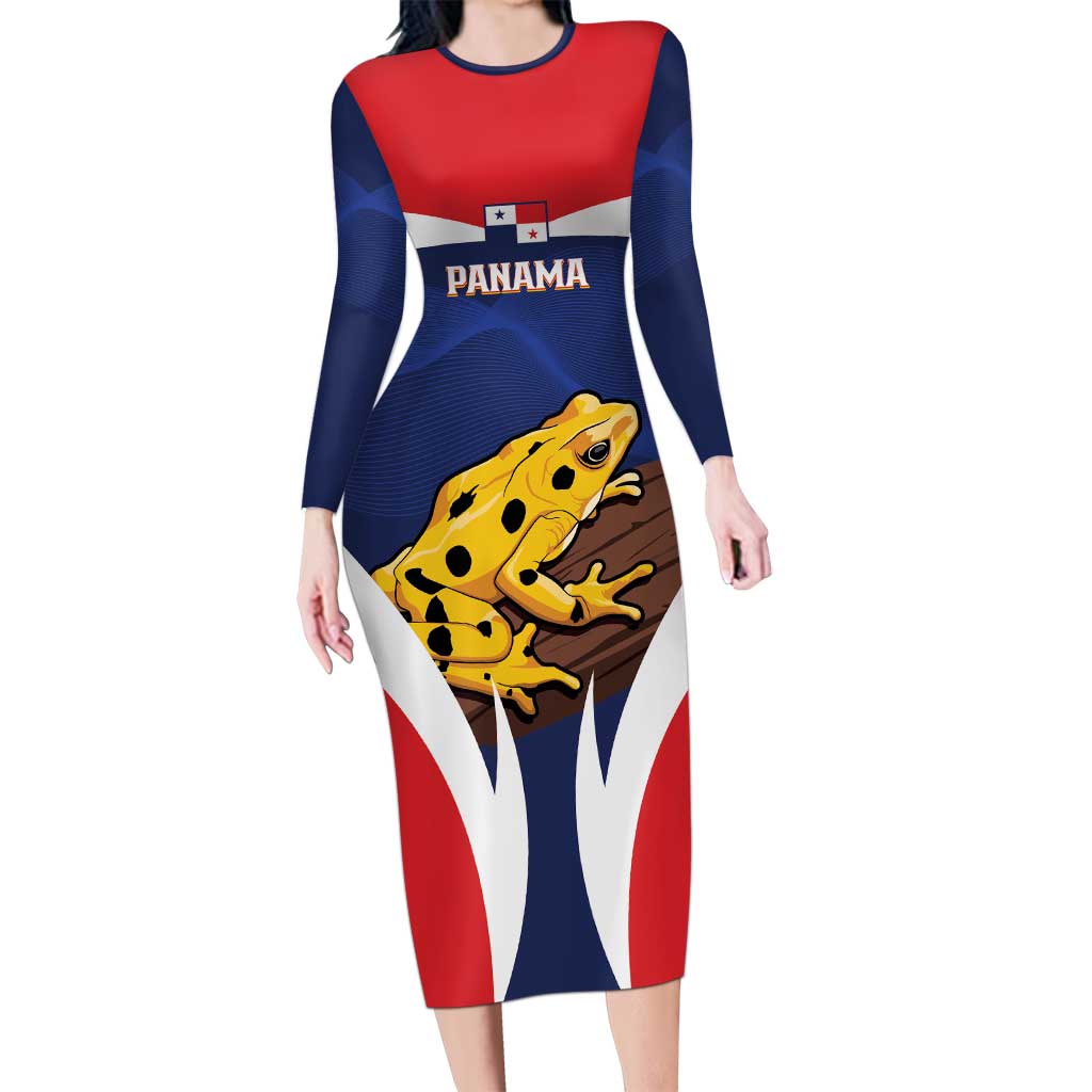Panama Golden Frog Family Matching Long Sleeve Bodycon Dress and Hawaiian Shirt Coat Of Arms - Sporty Style - Wonder Print Shop
