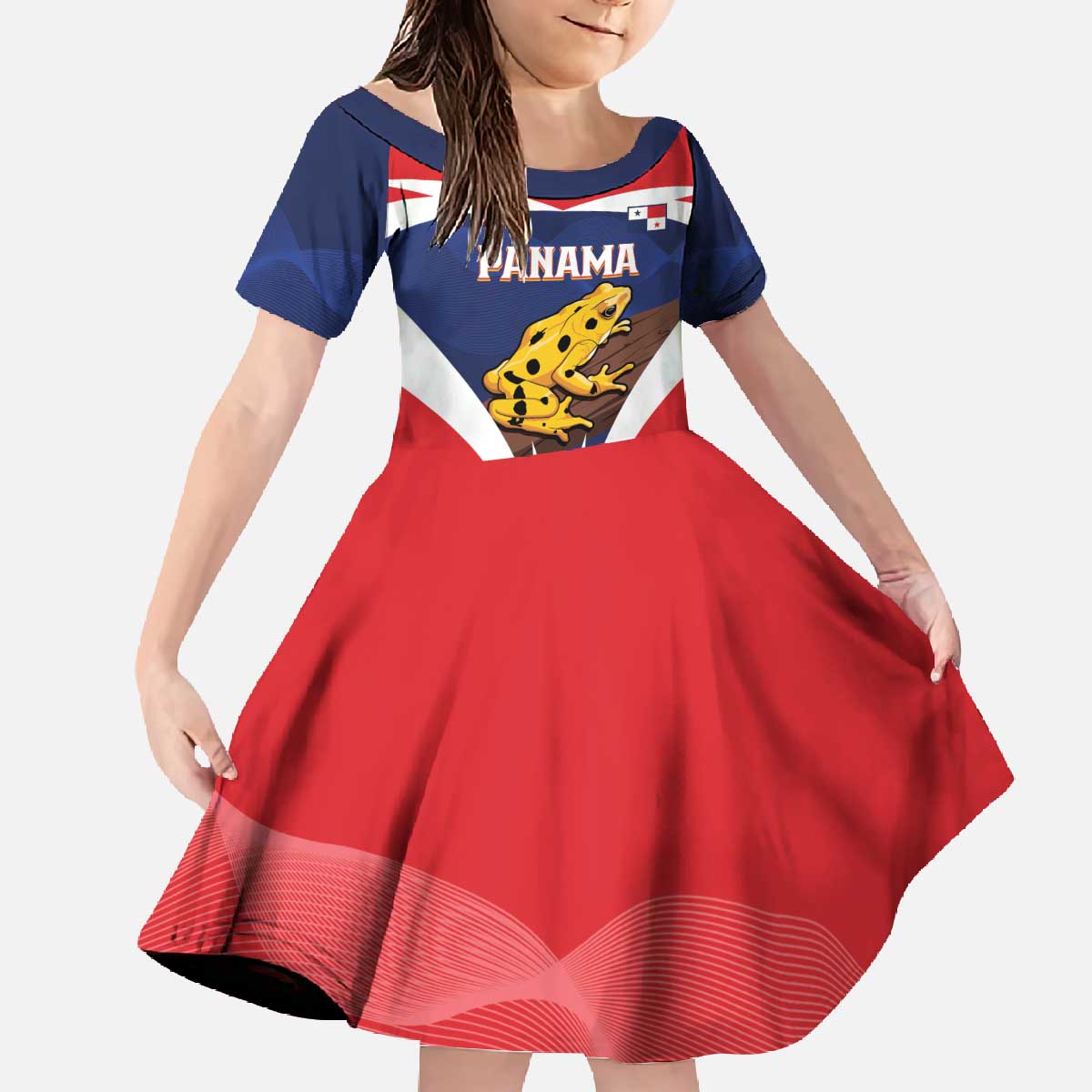 Panama Golden Frog Family Matching Off The Shoulder Long Sleeve Dress and Hawaiian Shirt Coat Of Arms - Sporty Style - Wonder Print Shop