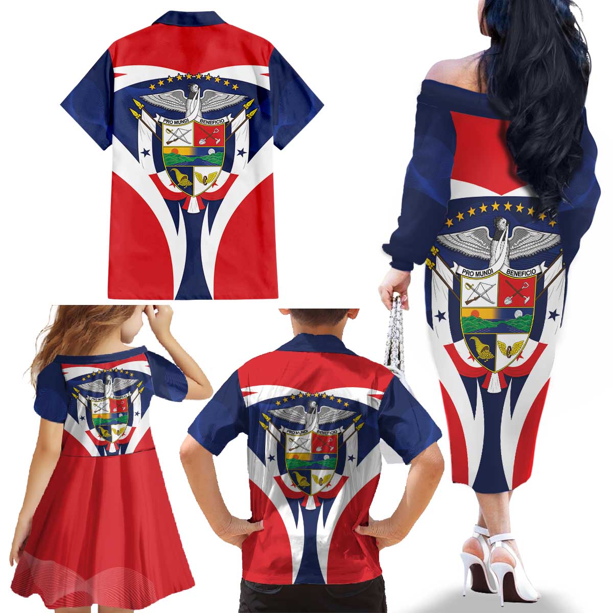 Panama Golden Frog Family Matching Off The Shoulder Long Sleeve Dress and Hawaiian Shirt Coat Of Arms - Sporty Style - Wonder Print Shop