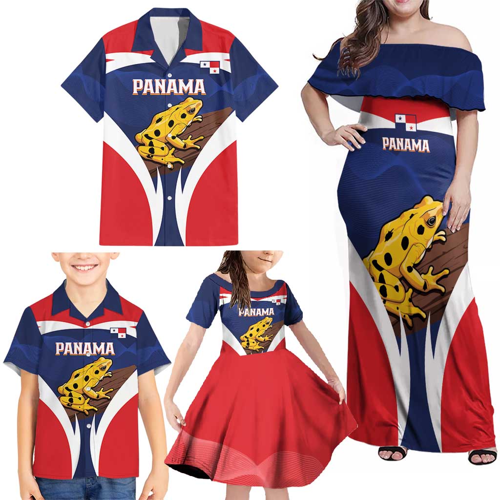 Panama Golden Frog Family Matching Off Shoulder Maxi Dress and Hawaiian Shirt Coat Of Arms - Sporty Style - Wonder Print Shop