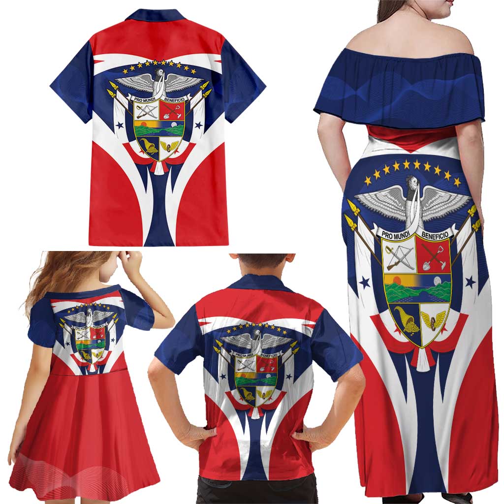 Panama Golden Frog Family Matching Off Shoulder Maxi Dress and Hawaiian Shirt Coat Of Arms - Sporty Style - Wonder Print Shop
