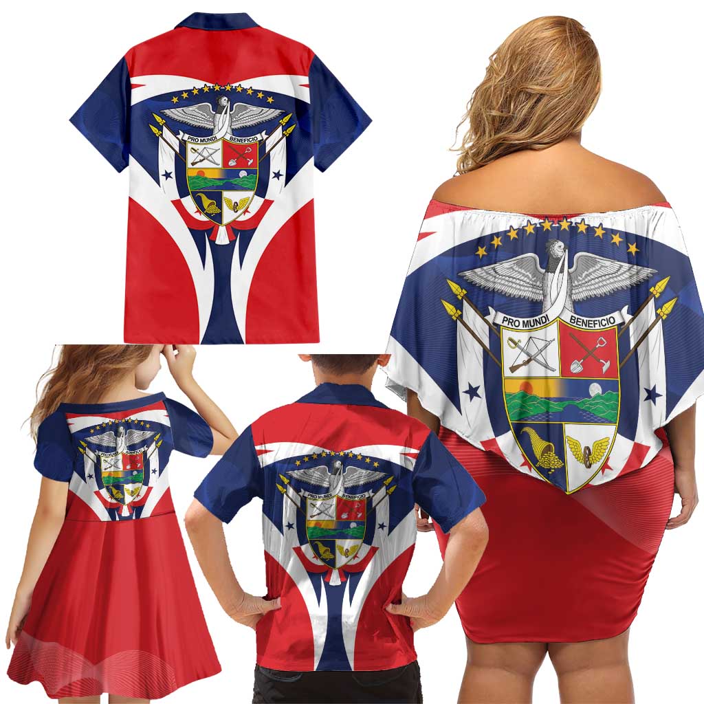 Panama Golden Frog Family Matching Off Shoulder Short Dress and Hawaiian Shirt Coat Of Arms - Sporty Style - Wonder Print Shop