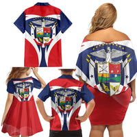 Panama Golden Frog Family Matching Off Shoulder Short Dress and Hawaiian Shirt Coat Of Arms - Sporty Style - Wonder Print Shop