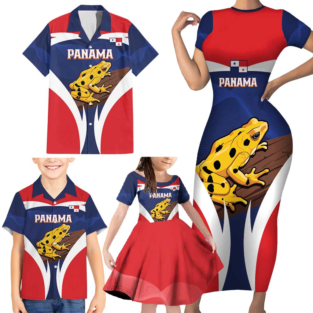Panama Golden Frog Family Matching Short Sleeve Bodycon Dress and Hawaiian Shirt Coat Of Arms - Sporty Style - Wonder Print Shop