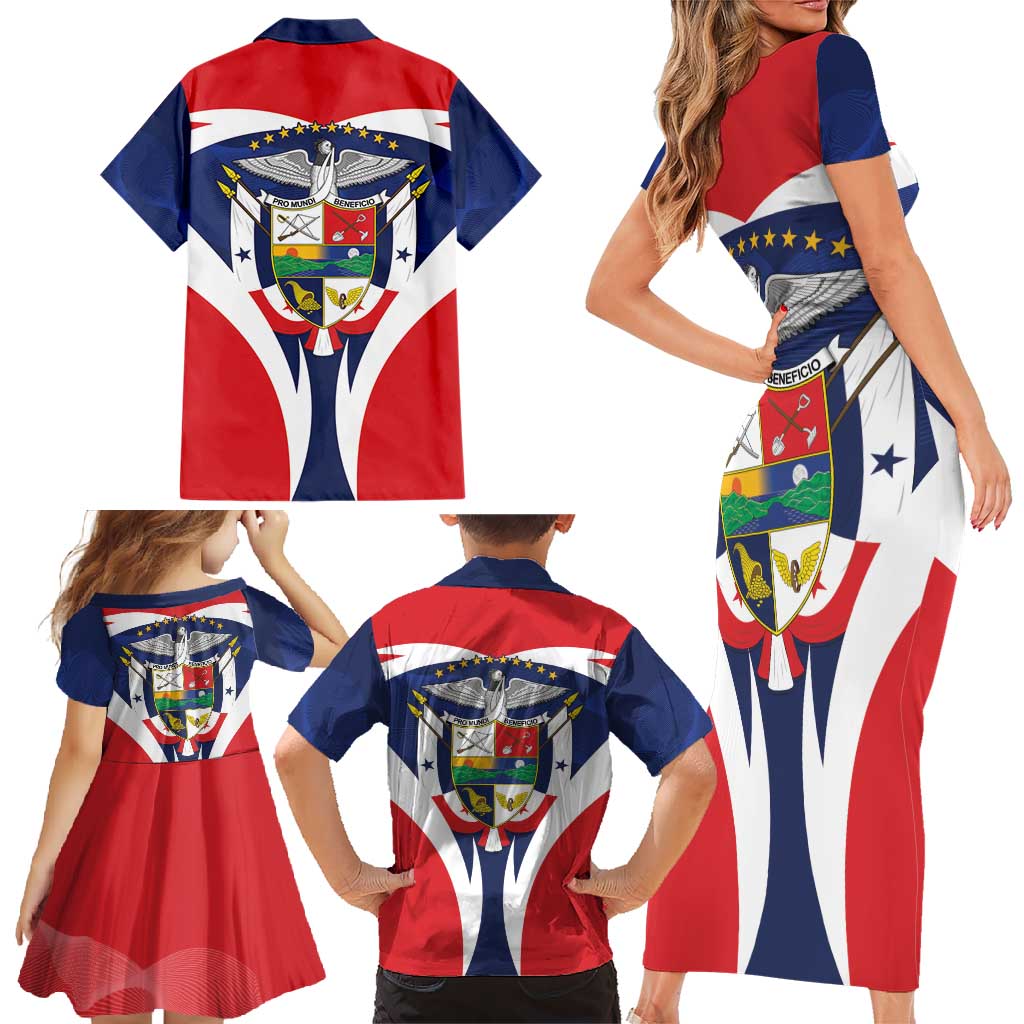 Panama Golden Frog Family Matching Short Sleeve Bodycon Dress and Hawaiian Shirt Coat Of Arms - Sporty Style - Wonder Print Shop