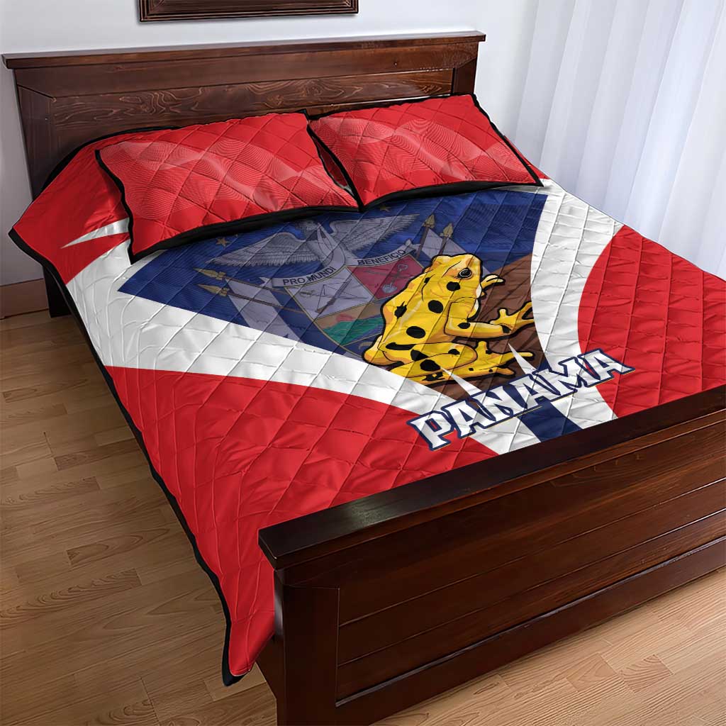 Panama Golden Frog Quilt Bed Set Coat Of Arms - Sporty Style - Wonder Print Shop