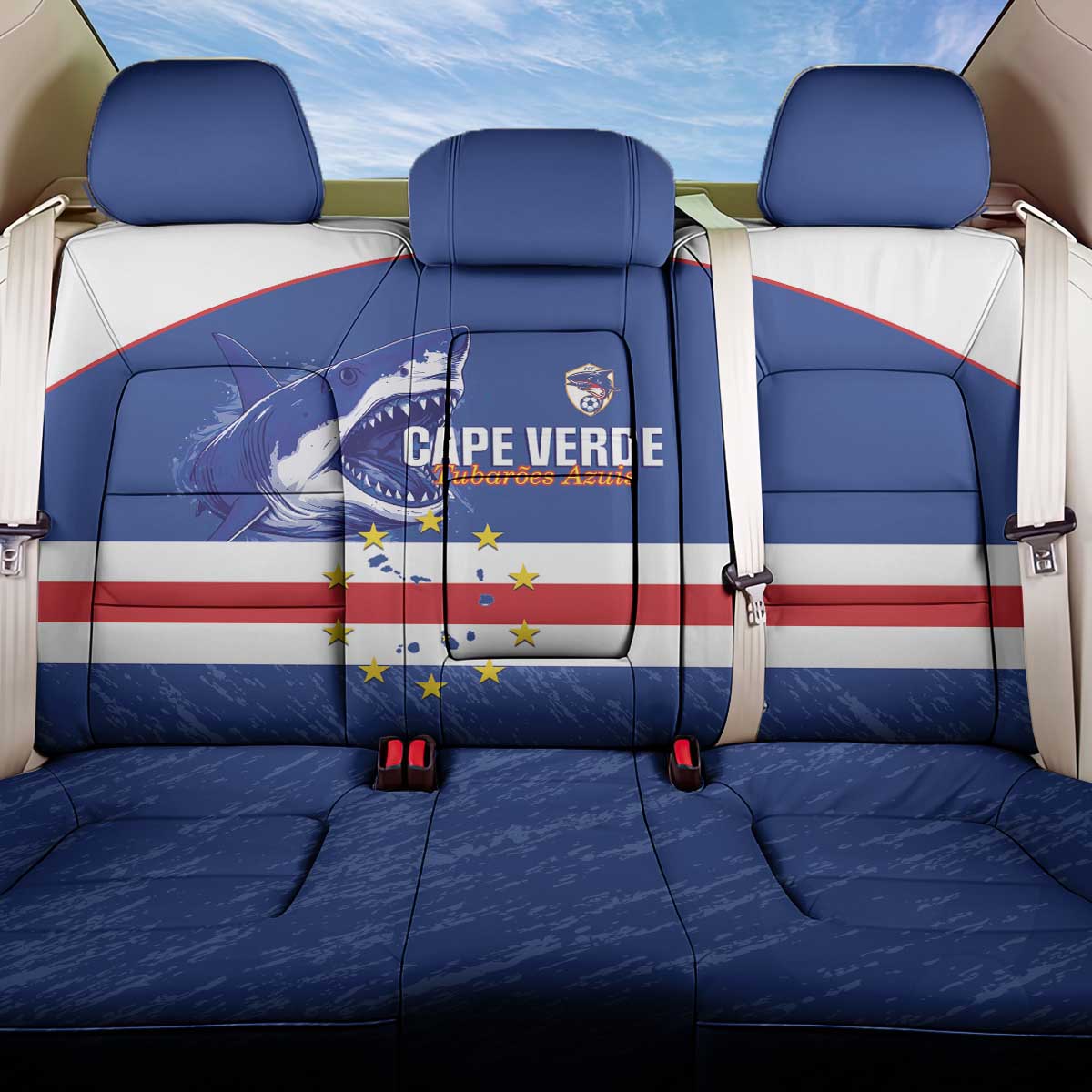 Cape Verde Football Back Car Seat Cover Come On Tubaroes Azuis Shark - Wonder Print Shop