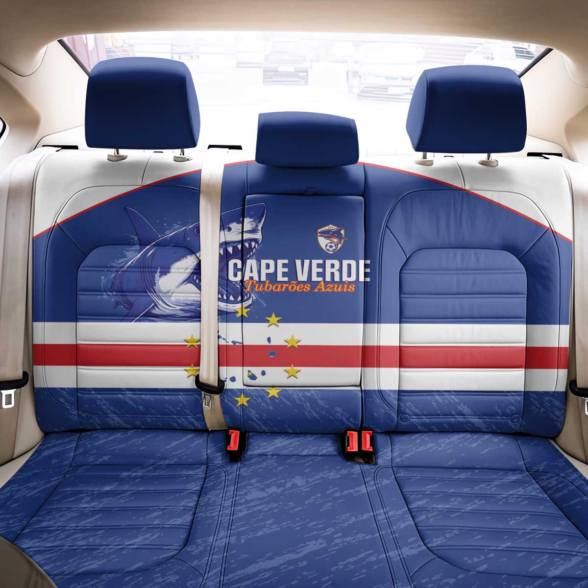 Cape Verde Football Back Car Seat Cover Come On Tubaroes Azuis Shark - Wonder Print Shop