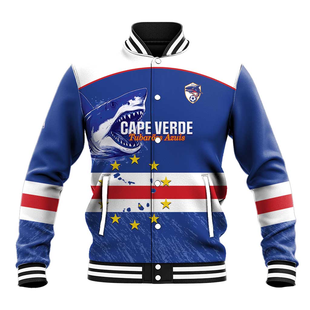 Cape Verde Football Custom Baseball Jacket Come On Tubaroes Azuis Shark - Wonder Print Shop