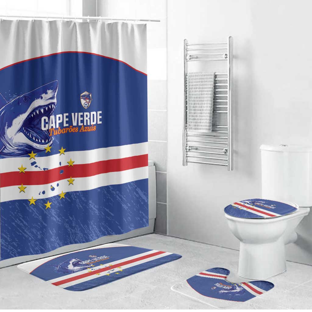Cape Verde Football Bathroom Set Come On Tubaroes Azuis Shark - Wonder Print Shop