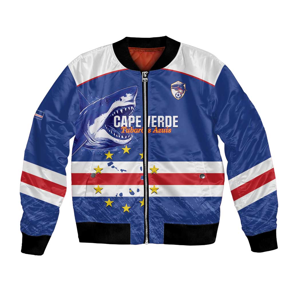 Cape Verde Football Custom Bomber Jacket Come On Tubaroes Azuis Shark - Wonder Print Shop