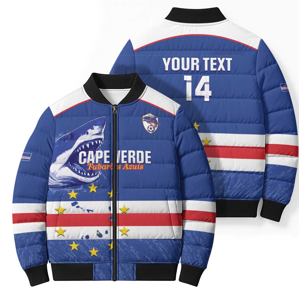 Cape Verde Football Custom Bomber Puffer Jacket Come On Tubaroes Azuis Shark - Wonder Print Shop