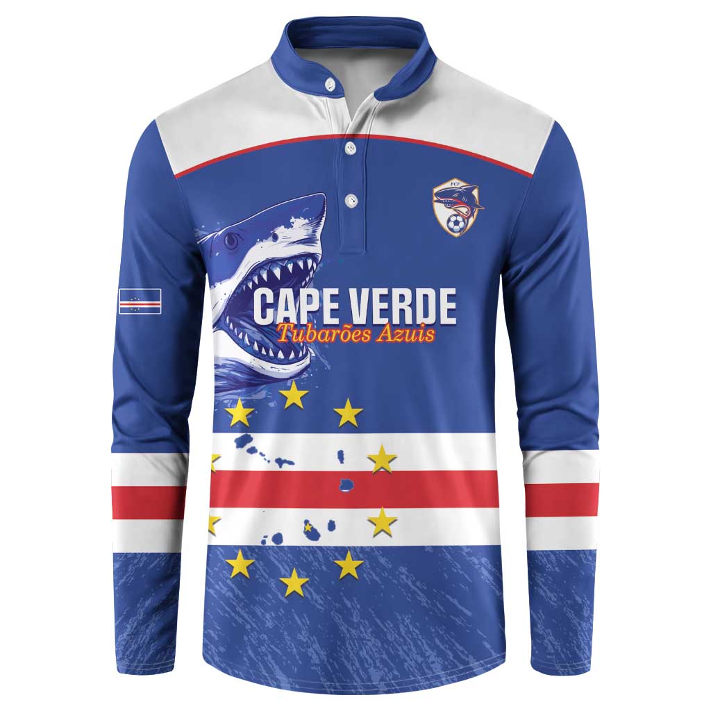 Cape Verde Football Custom Button Sweatshirt Come On Tubaroes Azuis Shark - Wonder Print Shop