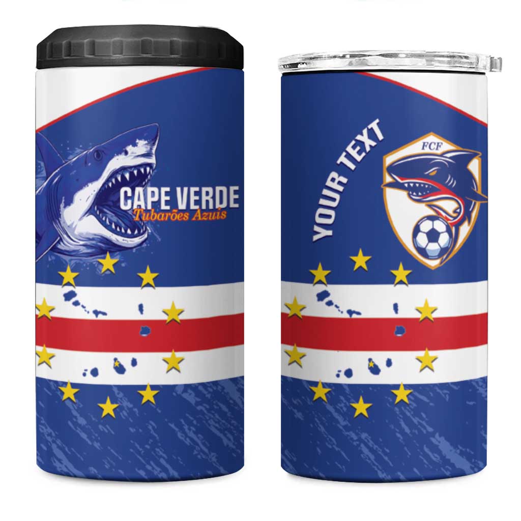 Cape Verde Football Custom 4 in 1 Can Cooler Tumbler Come On Tubaroes Azuis Shark - Wonder Print Shop