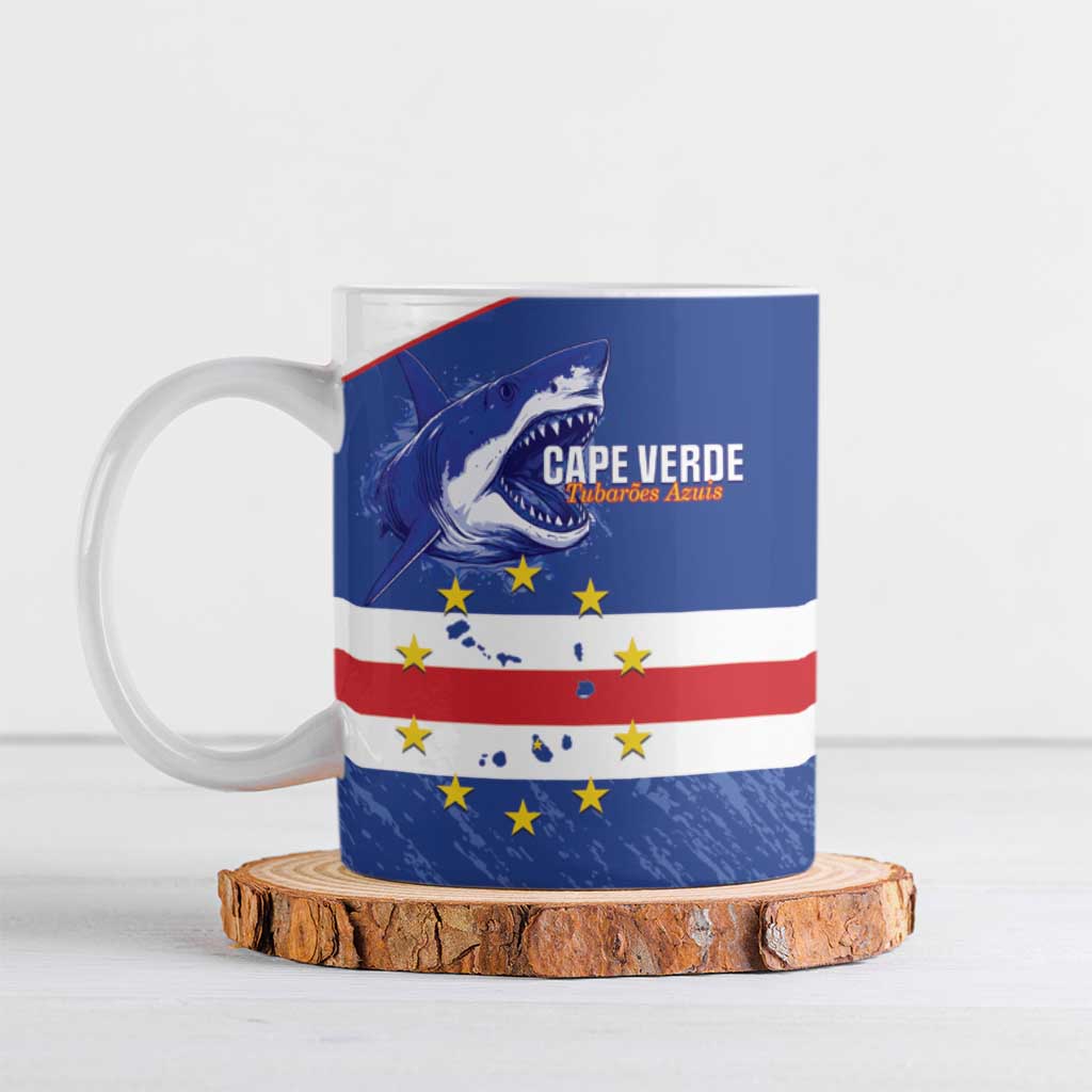 Cape Verde Football Custom Ceramic Mug Come On Tubaroes Azuis Shark - Wonder Print Shop